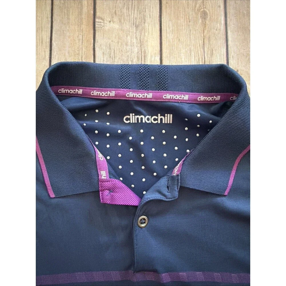 Adidas Polo Shirt XL Blue Purple Quail Hollow Climachill Mens